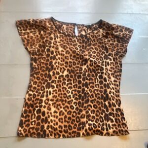 Express Leopard Print Chiffon Keyhole Blouse Cap Sleeve Size M Brown Black